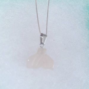 Boho hippie Rose Quartz Crystal Mermaid tail Sterling Silver Necklace 16”